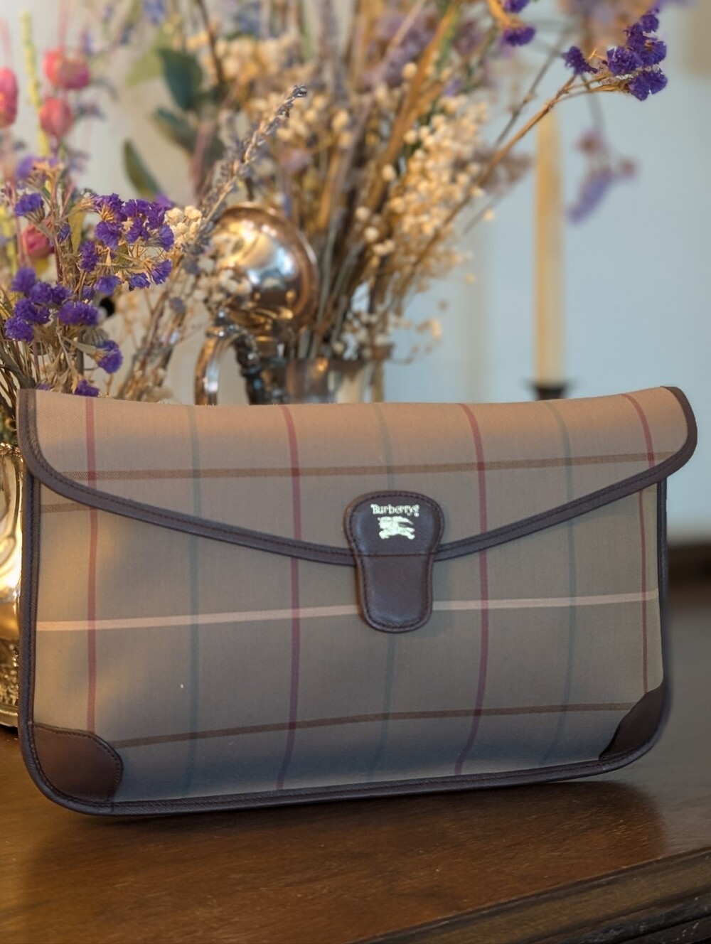 Burberrys Vintage Check Canvas and Leather Clutch